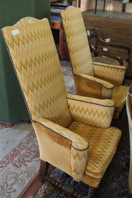 Pair high back armchairs